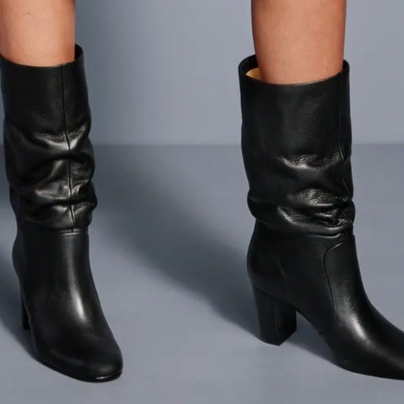 JOHNSTON AND MURPHY CHARLOTTE BLACK LEATHER SLOUCH BOOTS Heel New Women's 9 1/2 - Picture 3 of 4